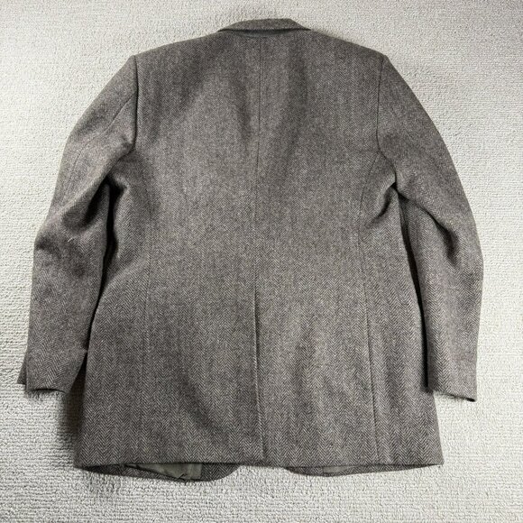 VTG Tweed Herringbone 100% Shetland Wool Blazer Sport Coat Brown Men’s Size 44L - Picture 9 of 9